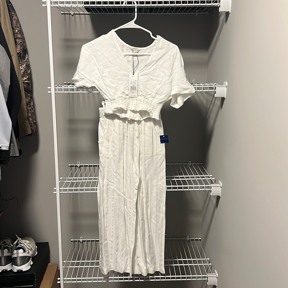 NWT * Habitual Girl White & Silver Two Piece Crop Top & Pant Set Size 7-8